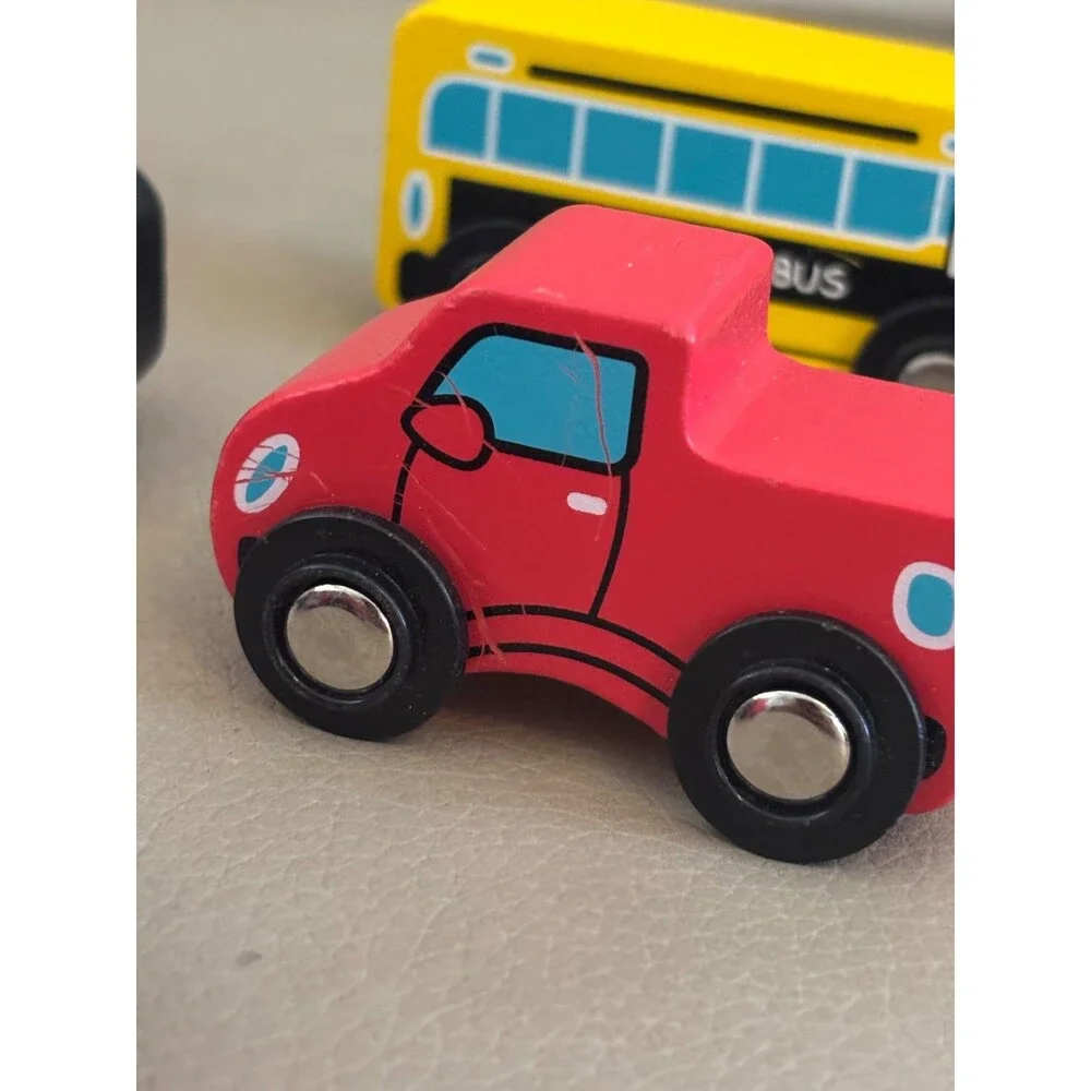 Lakeshore Collectables Wooden Toy Lot of 8 Cars Trucks School Police Fire Mail